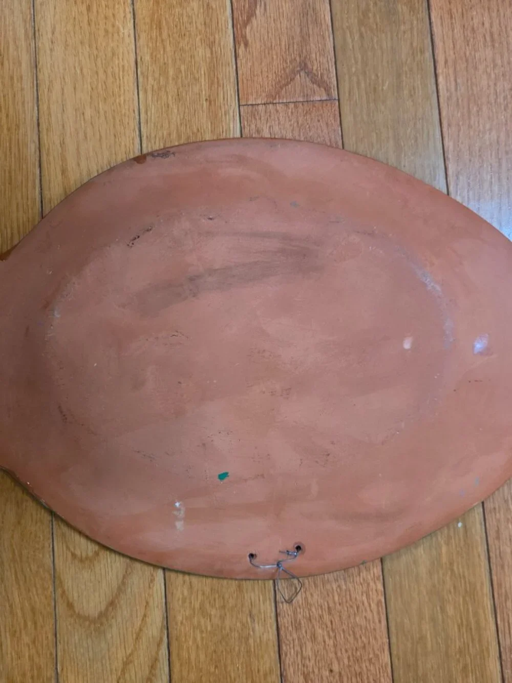 vintage Mexican folk art fish plate vibrant hand painted red clay